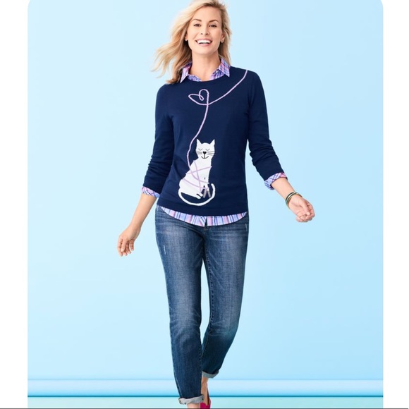Talbots Sweaters - Talbots Navy Blue Cat Intarsia Sweater 😻